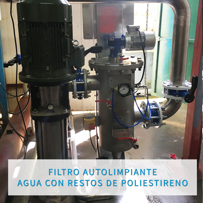 FILTRO AUTOLIMPIANTE PARA AGUA CON RESTOS DE POLIESTIRENO