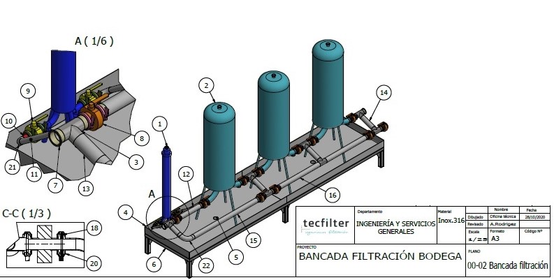 Instalacion de bancada de filtración de vino en una bodega de galicia
